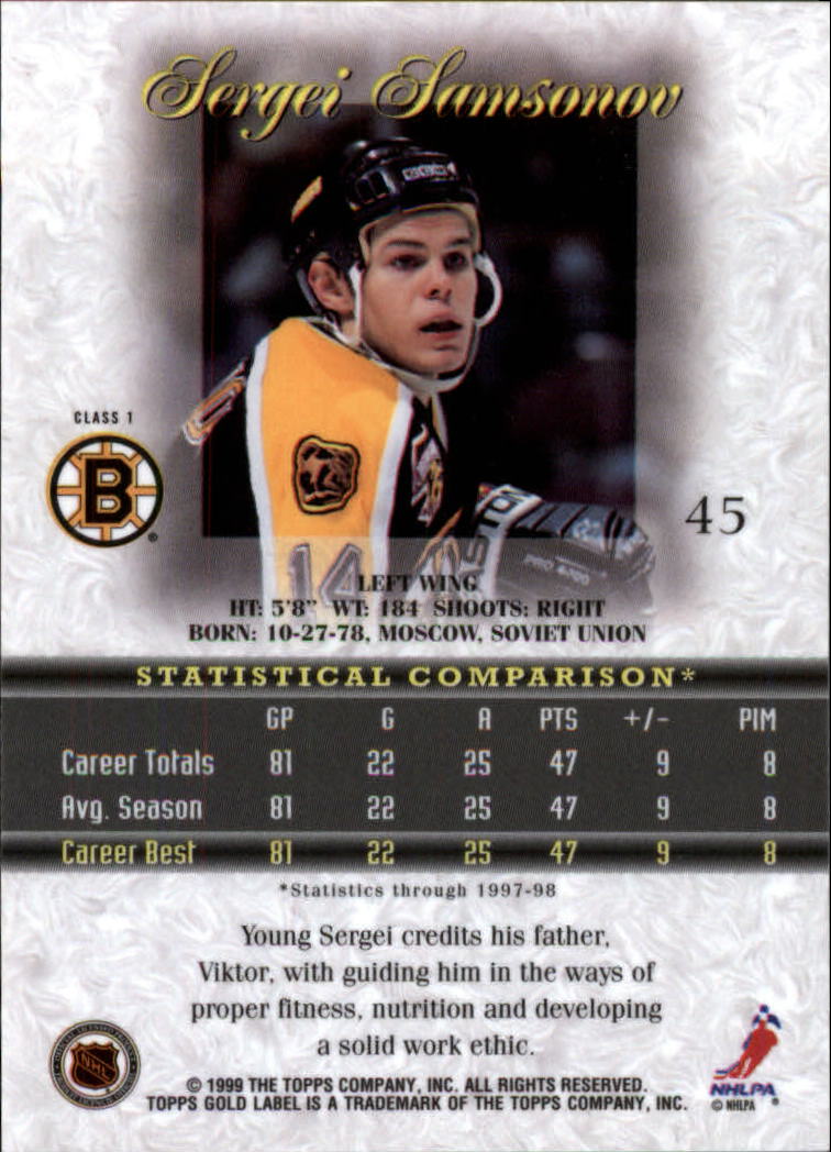 1998-99 Topps Gold Label Class 1 Hockey Card Pick