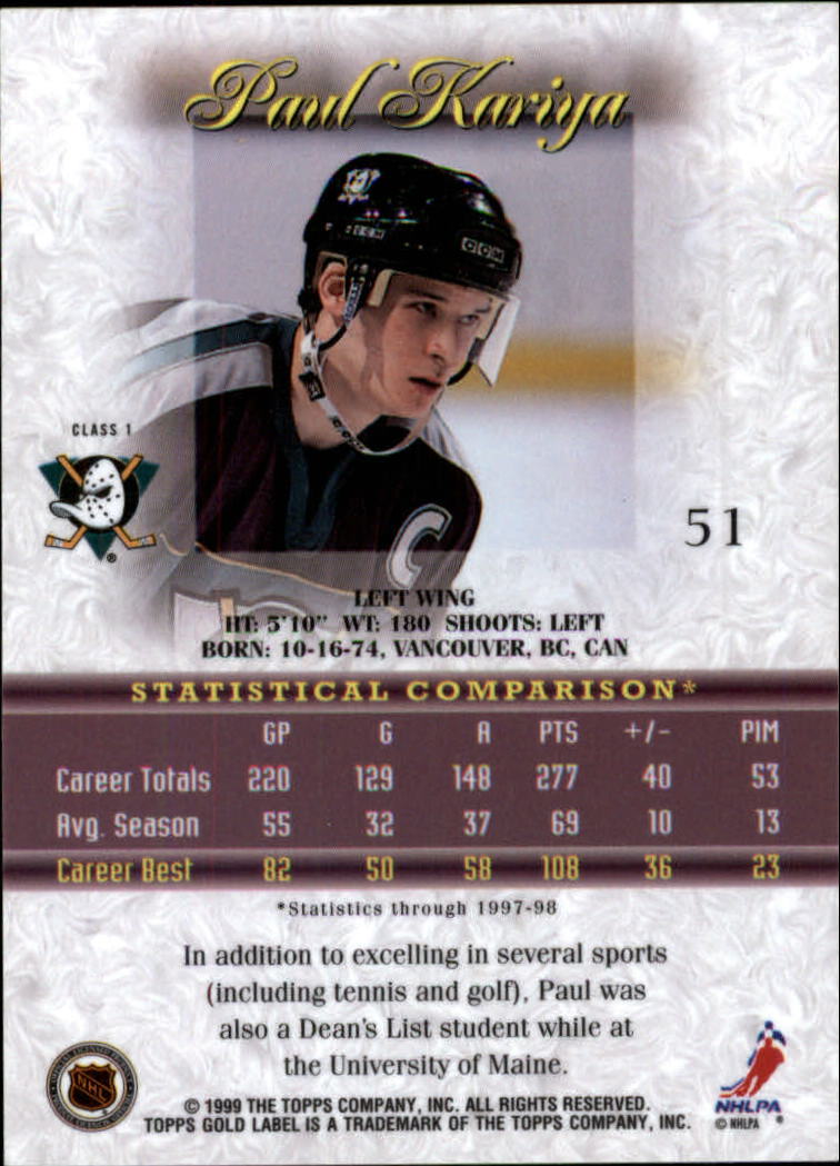 1998-99 Topps Gold Label Class 1 Hockey Card Pick