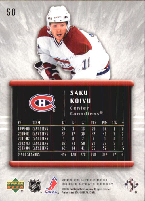 2005-06 Upper Deck Rookie Update Hockey Card Pick - Picture 95 of 215