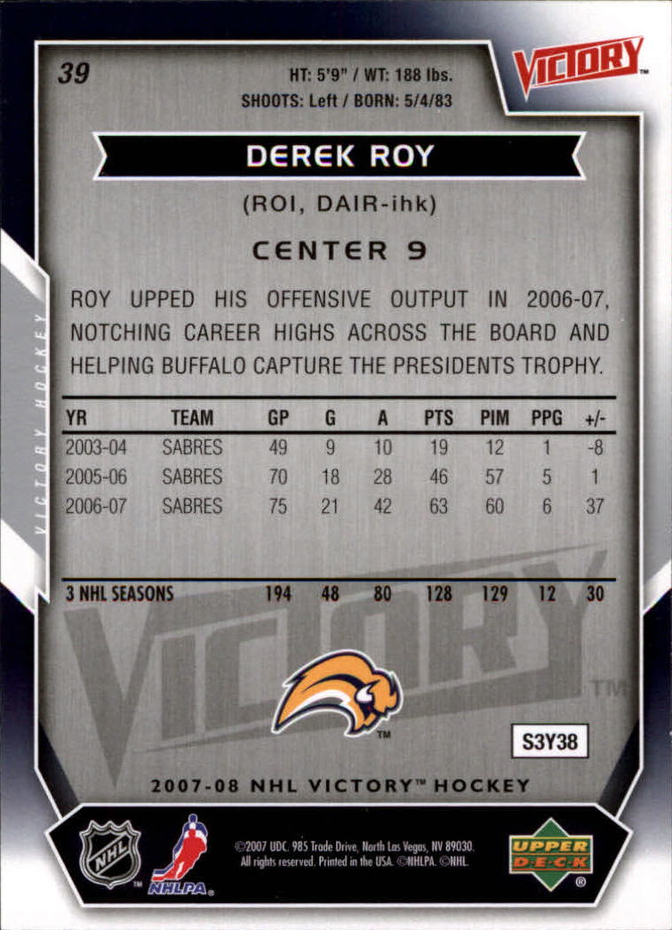 B2019- 2007-08 Upper Deck Victory Hk Card #s 1-200 -You Pick- 15+ FREE US SHIP