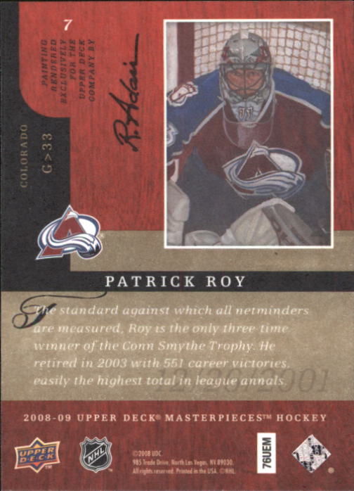 2008-09 UD Masterpieces Hockey Card Pick