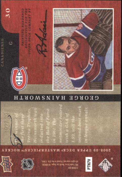 2008-09 UD Masterpieces Hockey Card Pick