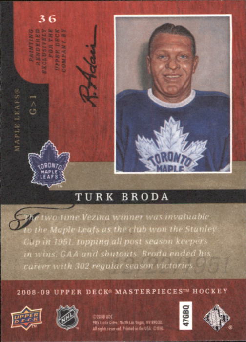 2008-09 UD Masterpieces Hockey Card Pick