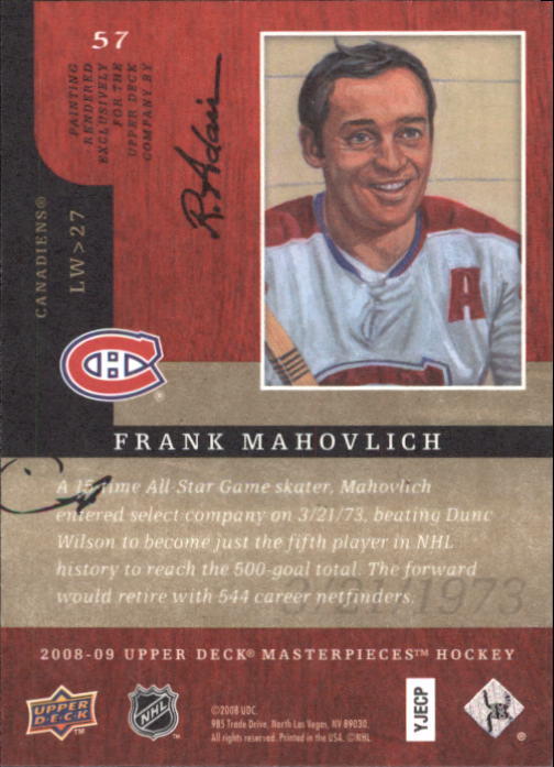 2008-09 UD Masterpieces Hockey Card Pick