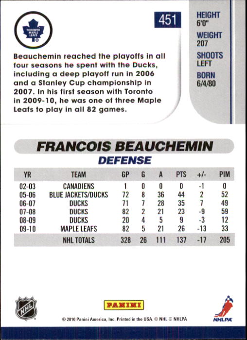 2010-11 Score Hockey Card Pick 252-499 - Picture 397 of 493