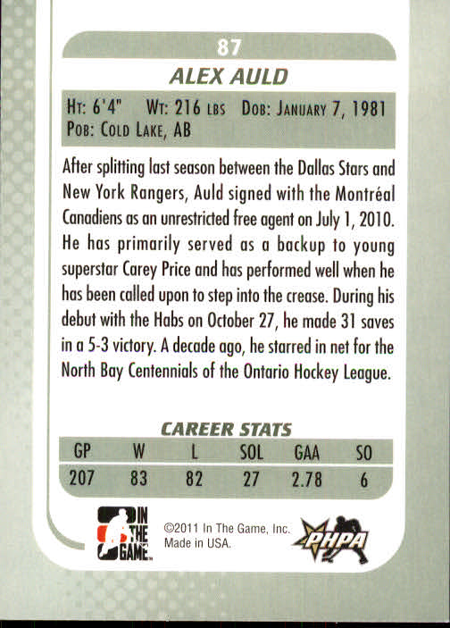 2010-11 In the Game Between the Pipes - #183 Steve Penney