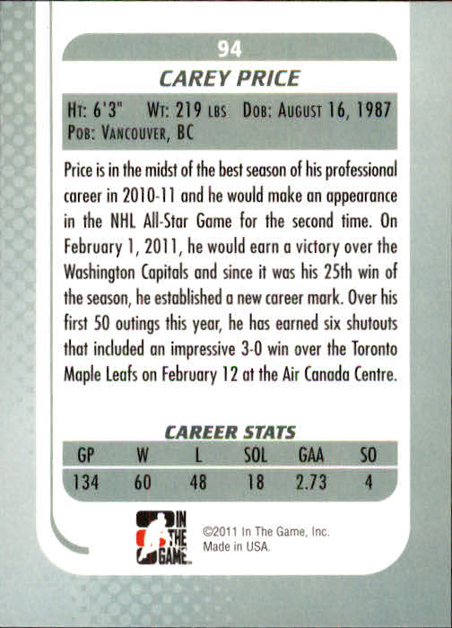 2010-11 In the Game Between the Pipes - #183 Steve Penney