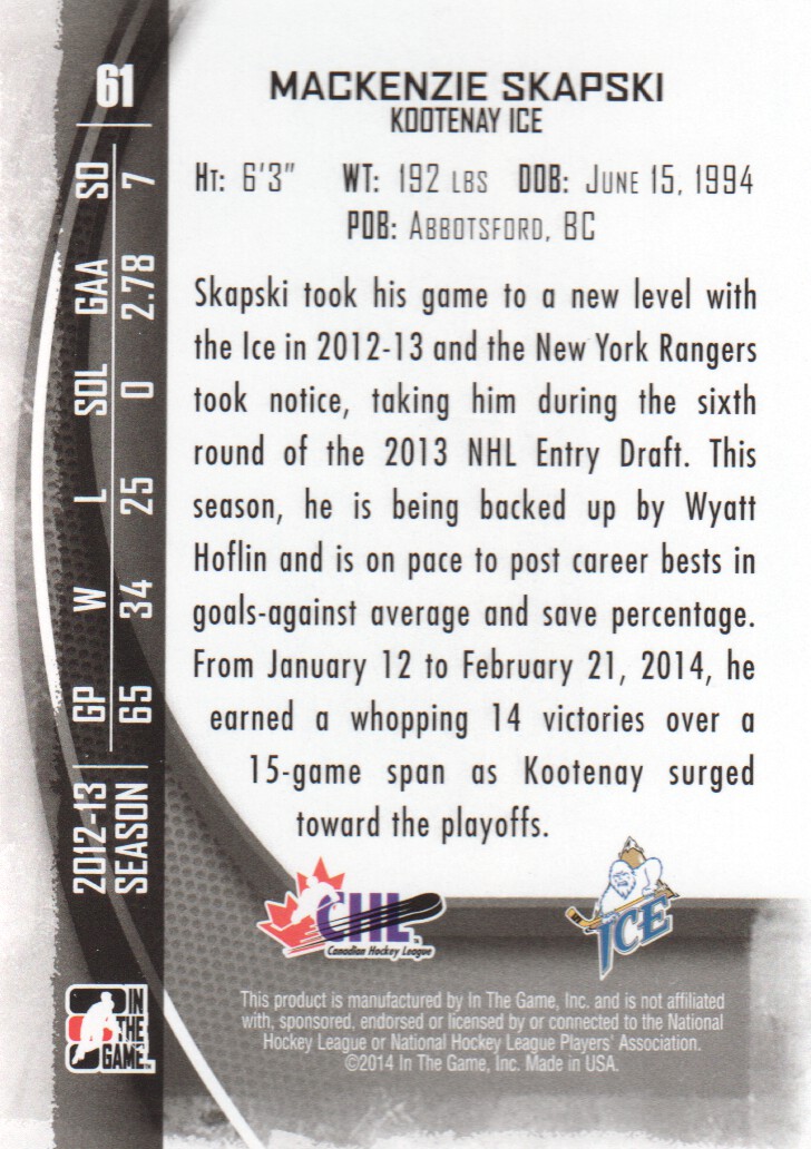 A3808- 2013-14 Between the Pipes Hk Card #s 1-150 -You Pick- 15+ FREE US SHIP