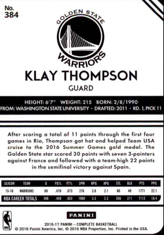2016-17 Panini Complete BASKETBALL 301-400 You Pick - Picture 119 of 131