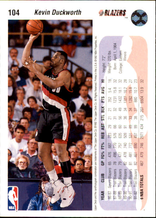 Kevin Duckworth - Hoops - 1991/1992 NBA card 175