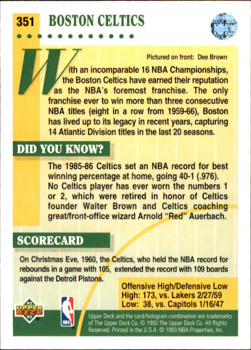 thumbnail 209  - 1992/1993 Upper Deck Basketball Part 2 Main Set Card #248 to #497