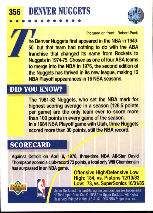 thumbnail 219  - 1992/1993 Upper Deck Basketball Part 2 Main Set Card #248 to #497