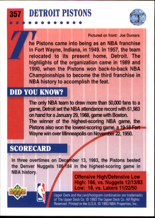 thumbnail 221  - 1992/1993 Upper Deck Basketball Part 2 Main Set Card #248 to #497