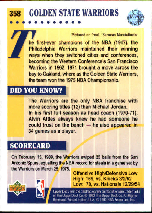 thumbnail 223  - 1992/1993 Upper Deck Basketball Part 2 Main Set Card #248 to #497