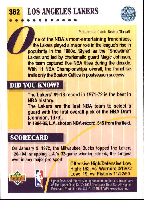 thumbnail 231  - 1992/1993 Upper Deck Basketball Part 2 Main Set Card #248 to #497