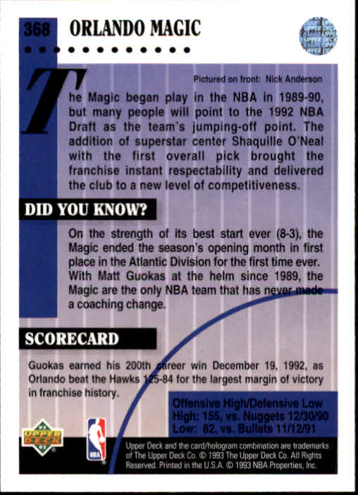 thumbnail 243  - 1992/1993 Upper Deck Basketball Part 2 Main Set Card #248 to #497