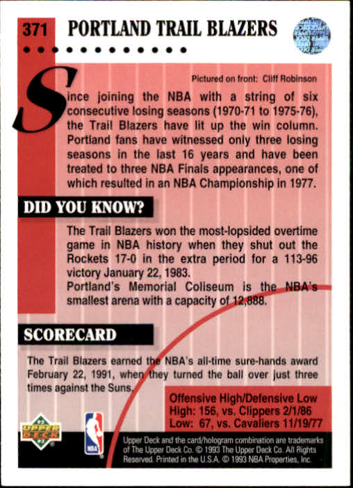 thumbnail 249  - 1992/1993 Upper Deck Basketball Part 2 Main Set Card #248 to #497
