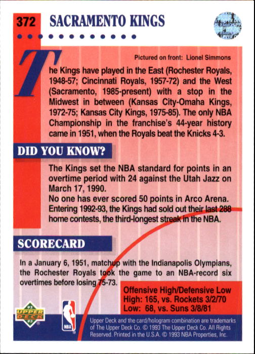 thumbnail 251  - 1992/1993 Upper Deck Basketball Part 2 Main Set Card #248 to #497