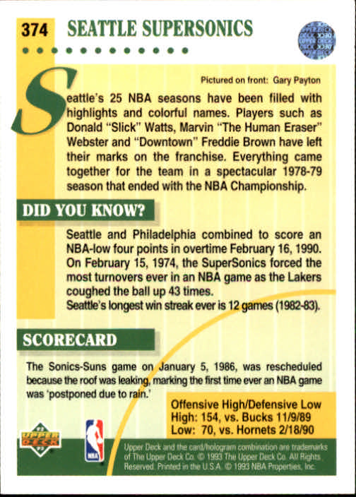 thumbnail 255  - 1992/1993 Upper Deck Basketball Part 2 Main Set Card #248 to #497