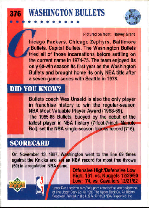 thumbnail 259  - 1992/1993 Upper Deck Basketball Part 2 Main Set Card #248 to #497