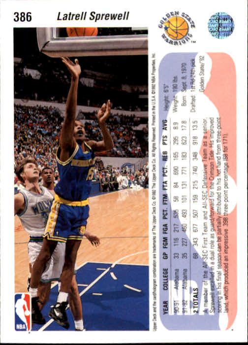 thumbnail 371  - 1992-93 Upper Deck Basketball (Cards 201-400) (Pick Your Cards)