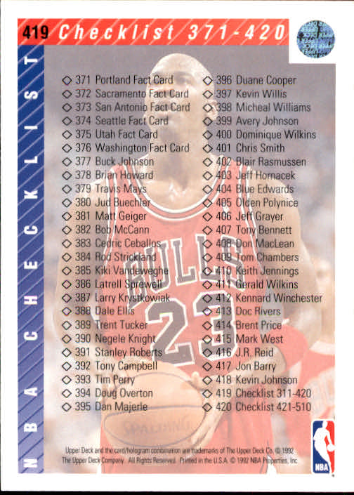 thumbnail 345  - 1992/1993 Upper Deck Basketball Part 2 Main Set Card #248 to #497
