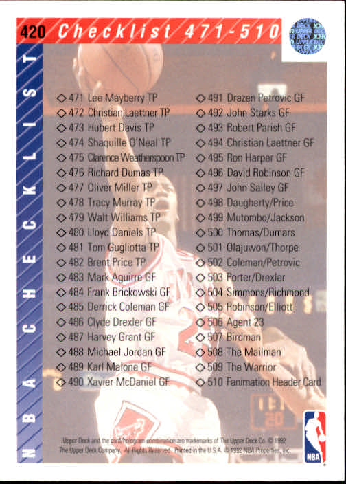 thumbnail 347  - 1992/1993 Upper Deck Basketball Part 2 Main Set Card #248 to #497