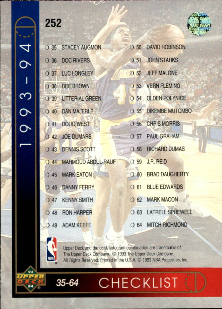 thumbnail 7  - 1993/1994 Upper Deck Basketball Part 2 Main Set Cards #250 to #499