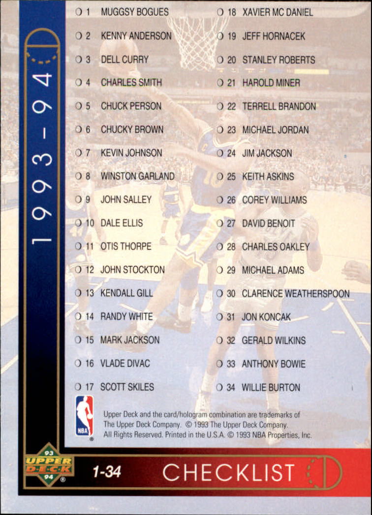thumbnail 6  - 1993/1994 Upper Deck Basketball Part 2 Main Set Cards #250 to #499
