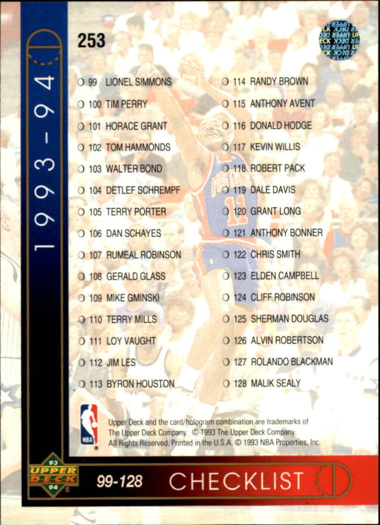 thumbnail 9  - 1993/1994 Upper Deck Basketball Part 2 Main Set Cards #250 to #499