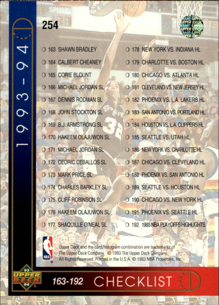 thumbnail 11  - 1993/1994 Upper Deck Basketball Part 2 Main Set Cards #250 to #499