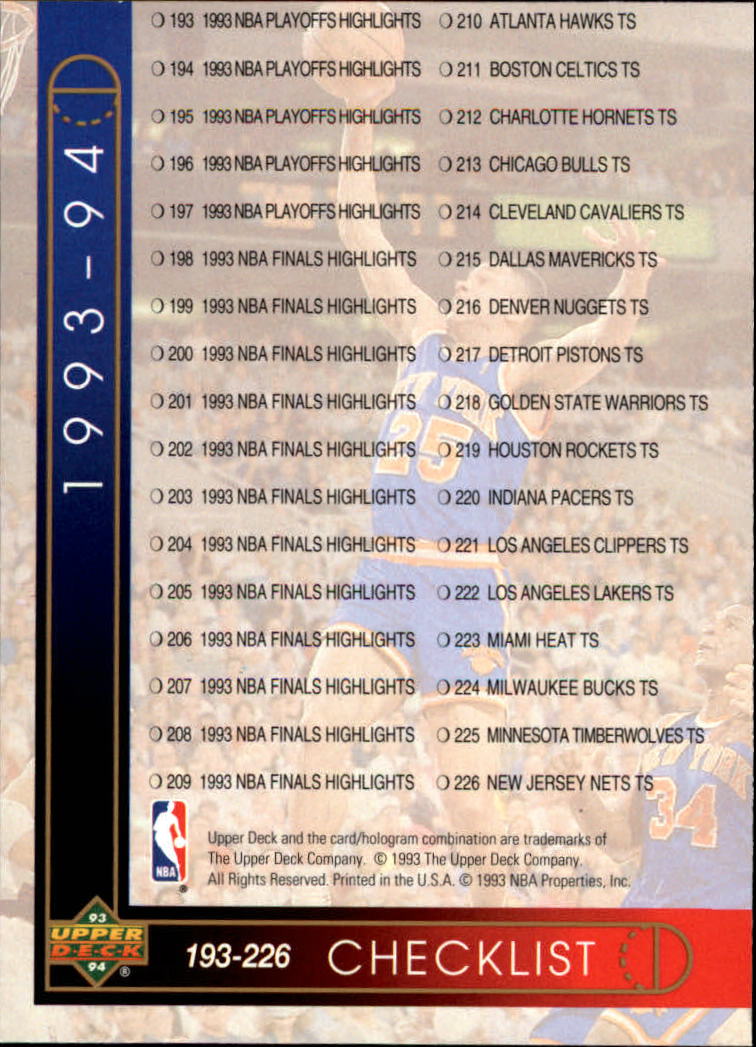 thumbnail 12  - 1993/1994 Upper Deck Basketball Part 2 Main Set Cards #250 to #499