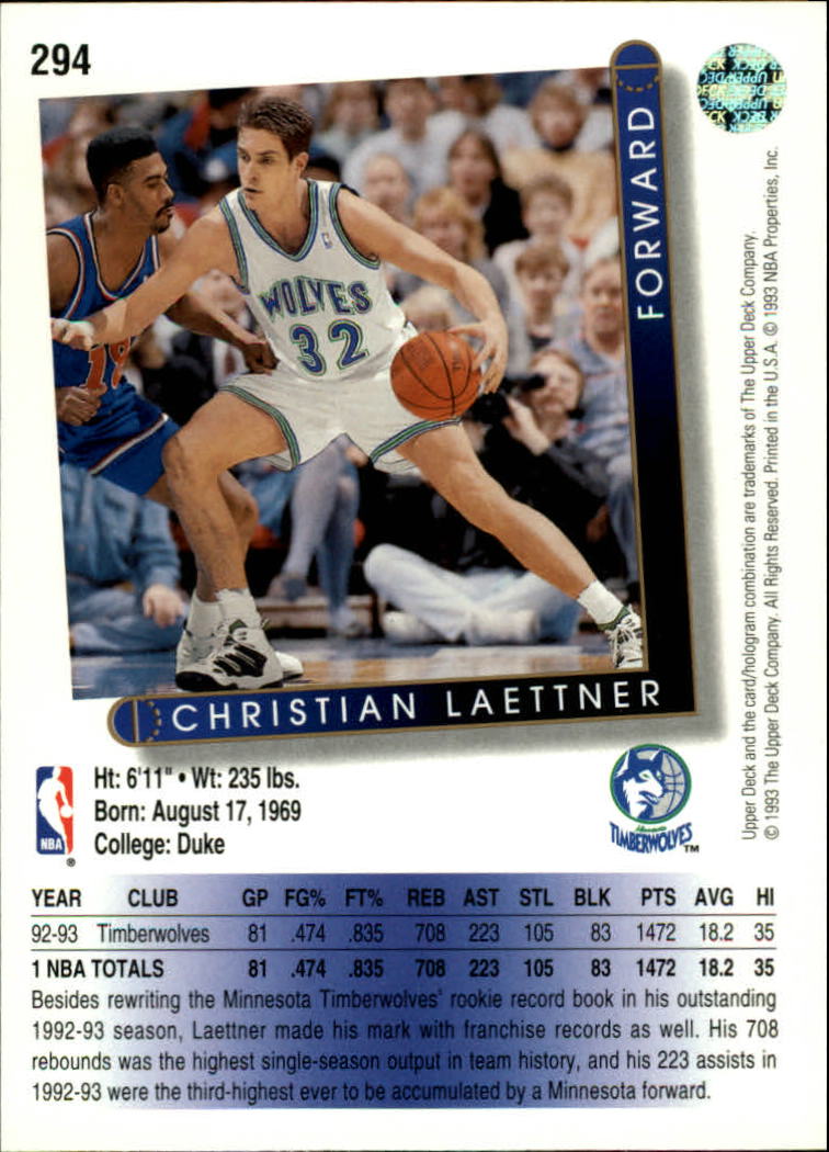 thumbnail 91  - 1993/1994 Upper Deck Basketball Part 2 Main Set Cards #250 to #499