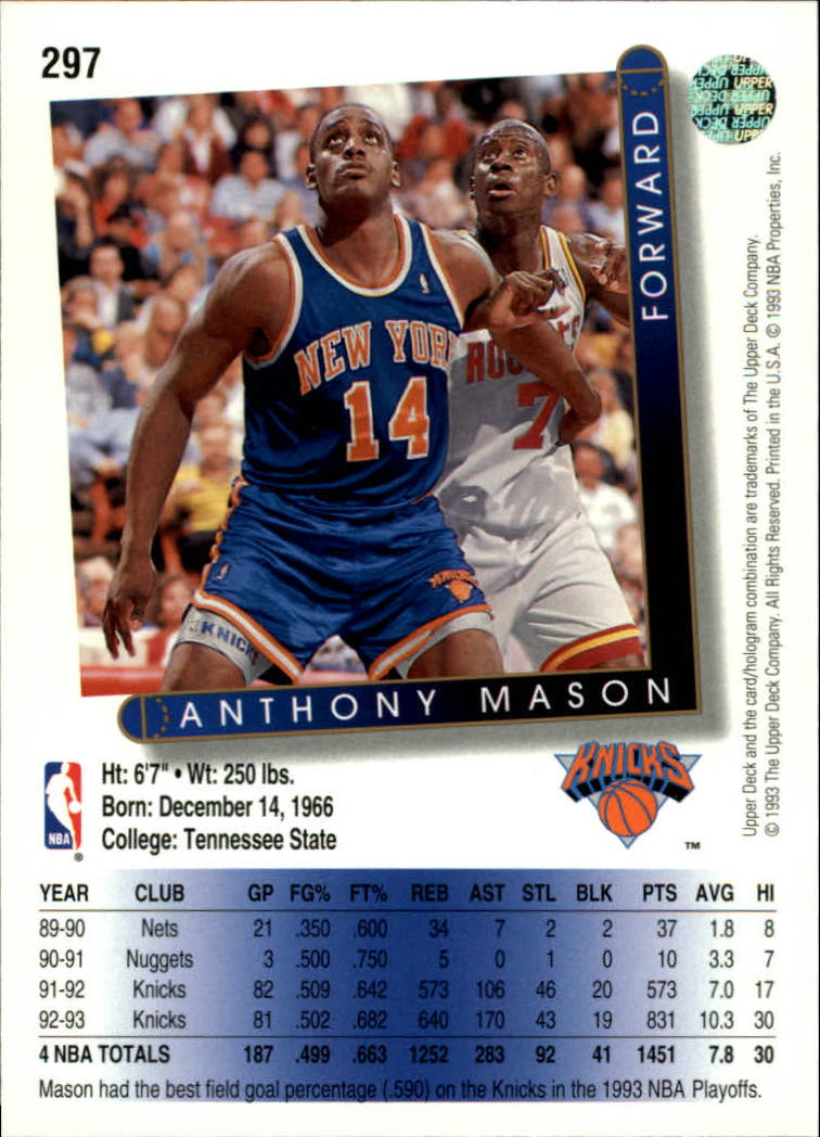 thumbnail 97  - 1993/1994 Upper Deck Basketball Part 2 Main Set Cards #250 to #499