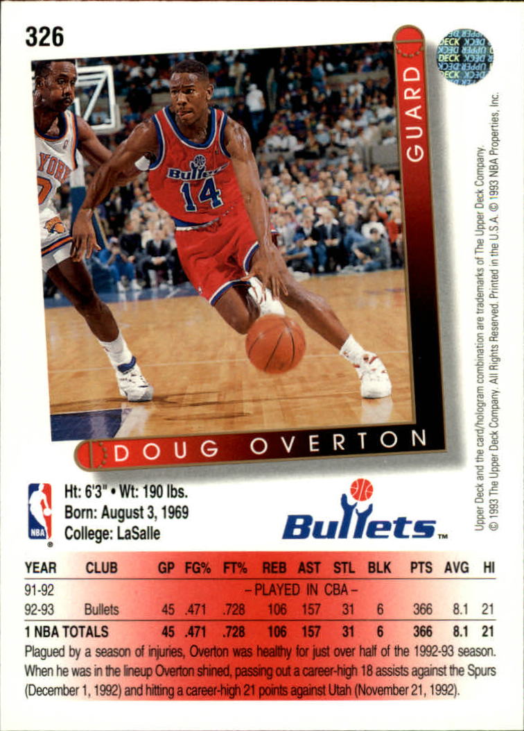 thumbnail 155  - 1993/1994 Upper Deck Basketball Part 2 Main Set Cards #250 to #499