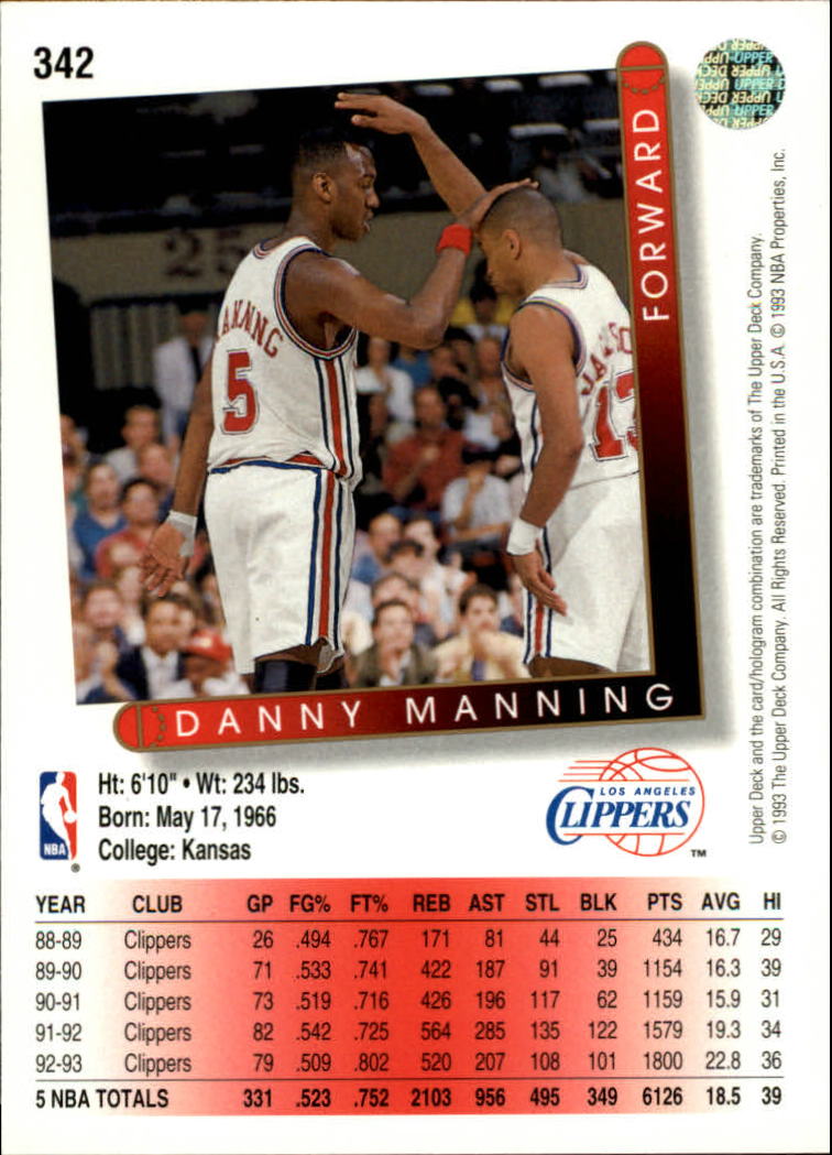 thumbnail 187  - 1993/1994 Upper Deck Basketball Part 2 Main Set Cards #250 to #499