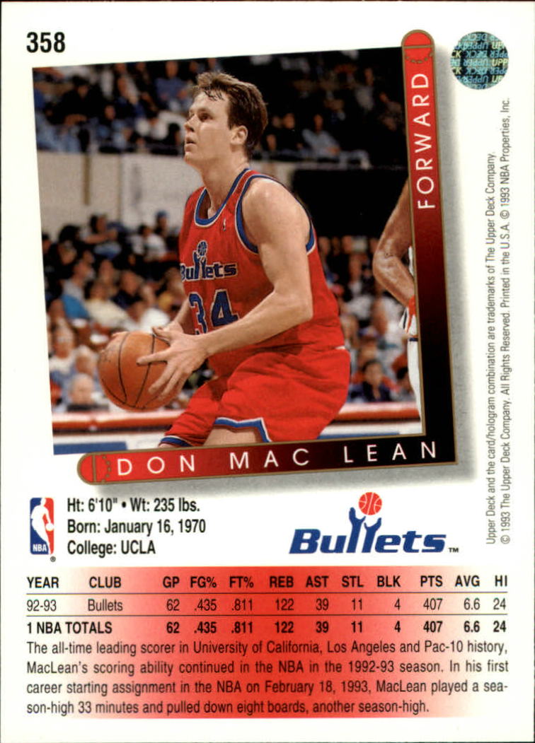 thumbnail 219  - 1993/1994 Upper Deck Basketball Part 2 Main Set Cards #250 to #499
