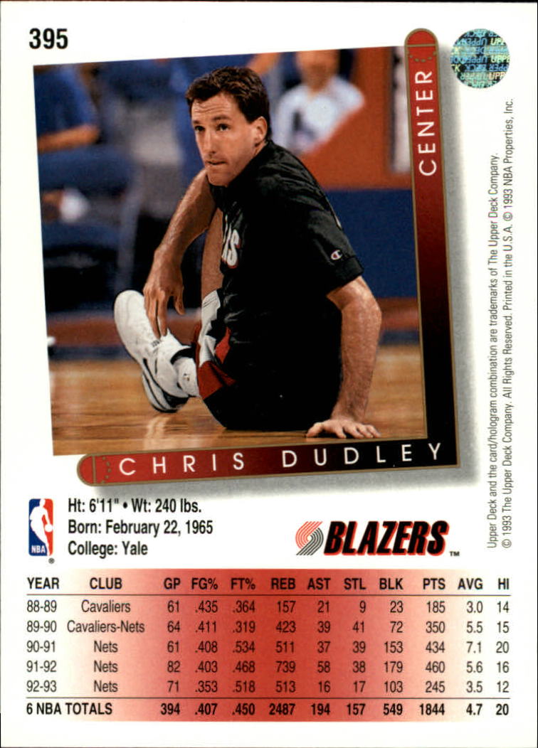 thumbnail 293  - 1993/1994 Upper Deck Basketball Part 2 Main Set Cards #250 to #499