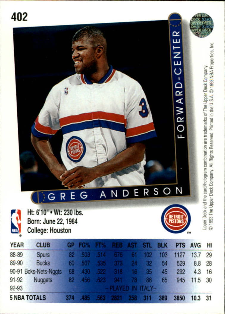 thumbnail 307  - 1993/1994 Upper Deck Basketball Part 2 Main Set Cards #250 to #499