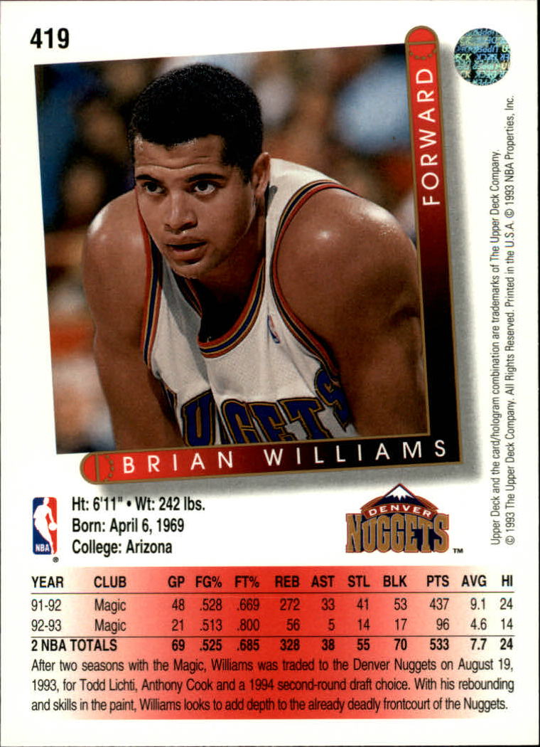 thumbnail 341  - 1993/1994 Upper Deck Basketball Part 2 Main Set Cards #250 to #499