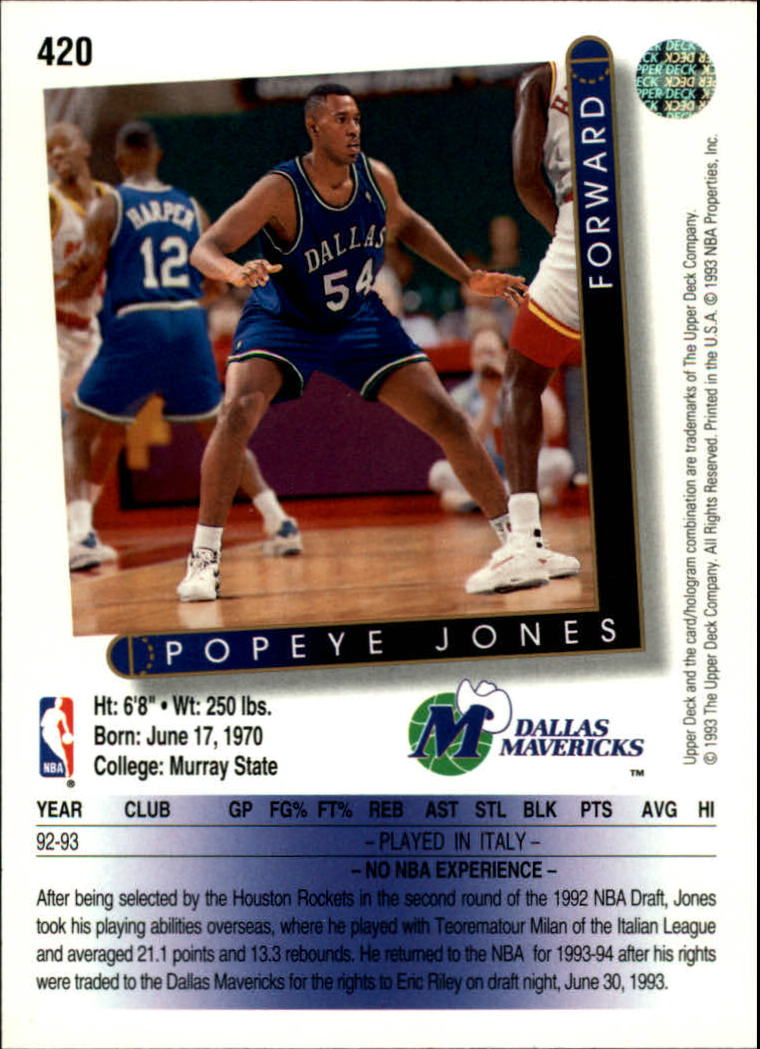thumbnail 343  - 1993/1994 Upper Deck Basketball Part 2 Main Set Cards #250 to #499