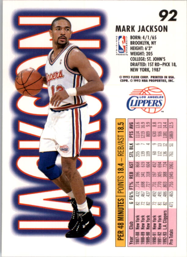 1993-94 Fleer Basketball Card Pick 1-250 - Picture 183 of 489