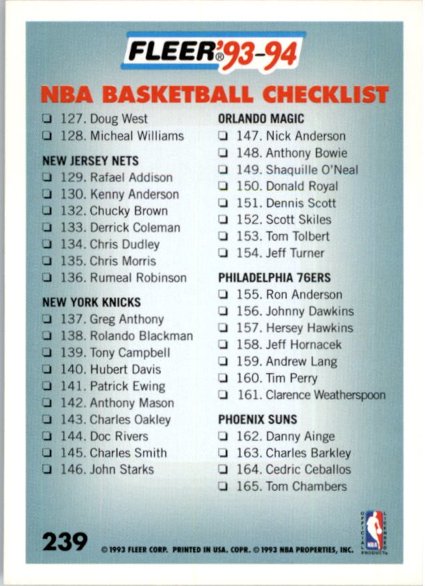 1993-94 Fleer Basketball Card Pick 1-250 - Picture 467 of 489