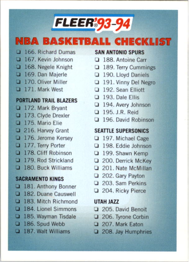 1993-94 Fleer Basketball Card Pick 1-250 - Picture 468 of 489
