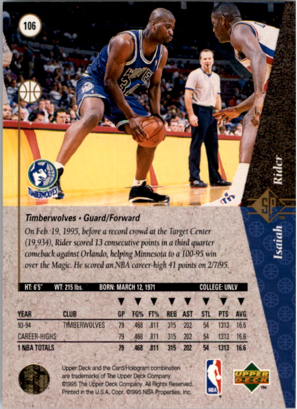 1994/1995 SP (Upper Deck) Basketball Part 1 Main Set - Picture 155 of 235