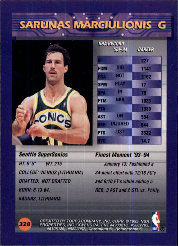 1994/1995 Finest Basketball Part 1 Main Set Cards #1 to #330 - Picture 413 of 417