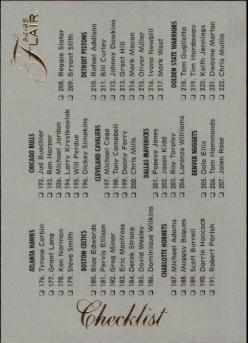 1994/1995 Flair (Fleer) Basketball Part 2 Main Set Cards #251 to #326 - Picture 138 of 141