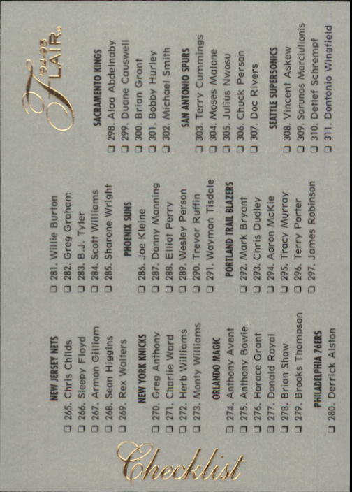 1994/1995 Flair (Fleer) Basketball Part 2 Main Set Cards #251 to #326 - Picture 140 of 141