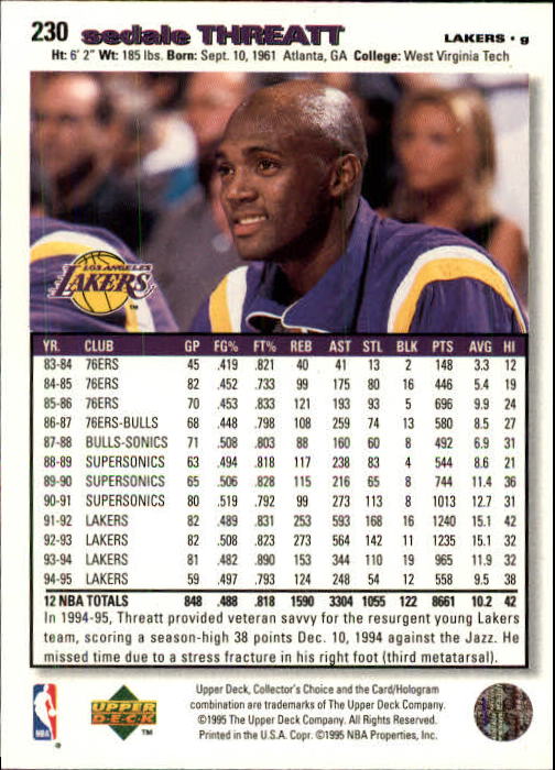 1995-96 COLLECTOR'S CHOICE BASKETBALL ASSORTED SINGLES U-PICK 1-250 - Picture 390 of 428