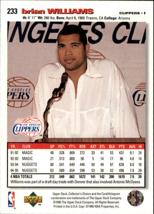 1995-96 COLLECTOR'S CHOICE BASKETBALL ASSORTED SINGLES U-PICK 1-250 - Picture 396 of 428